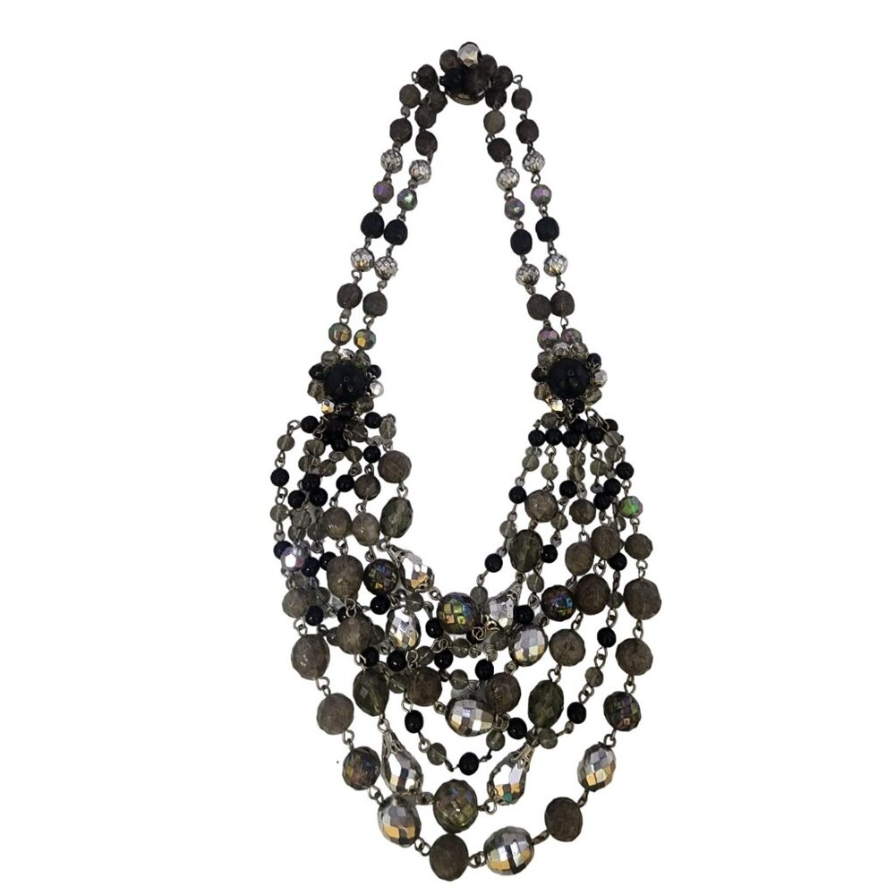 Vintage Signed Western Germany Acrylic And Glass Multi Strand Necklace (A4814)